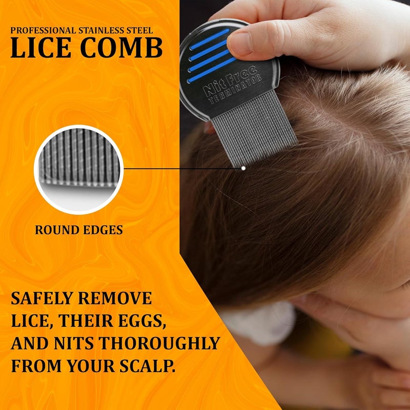 SIMPLICETY ® at Home Lice Comb – Stainless Steel Head Lice Remover with Ergonomic Grip & Rounded Edges, Safe for Kids and Adults, Effective on Thick, Fine & All Hair Types (Color May Vary) - Image 3